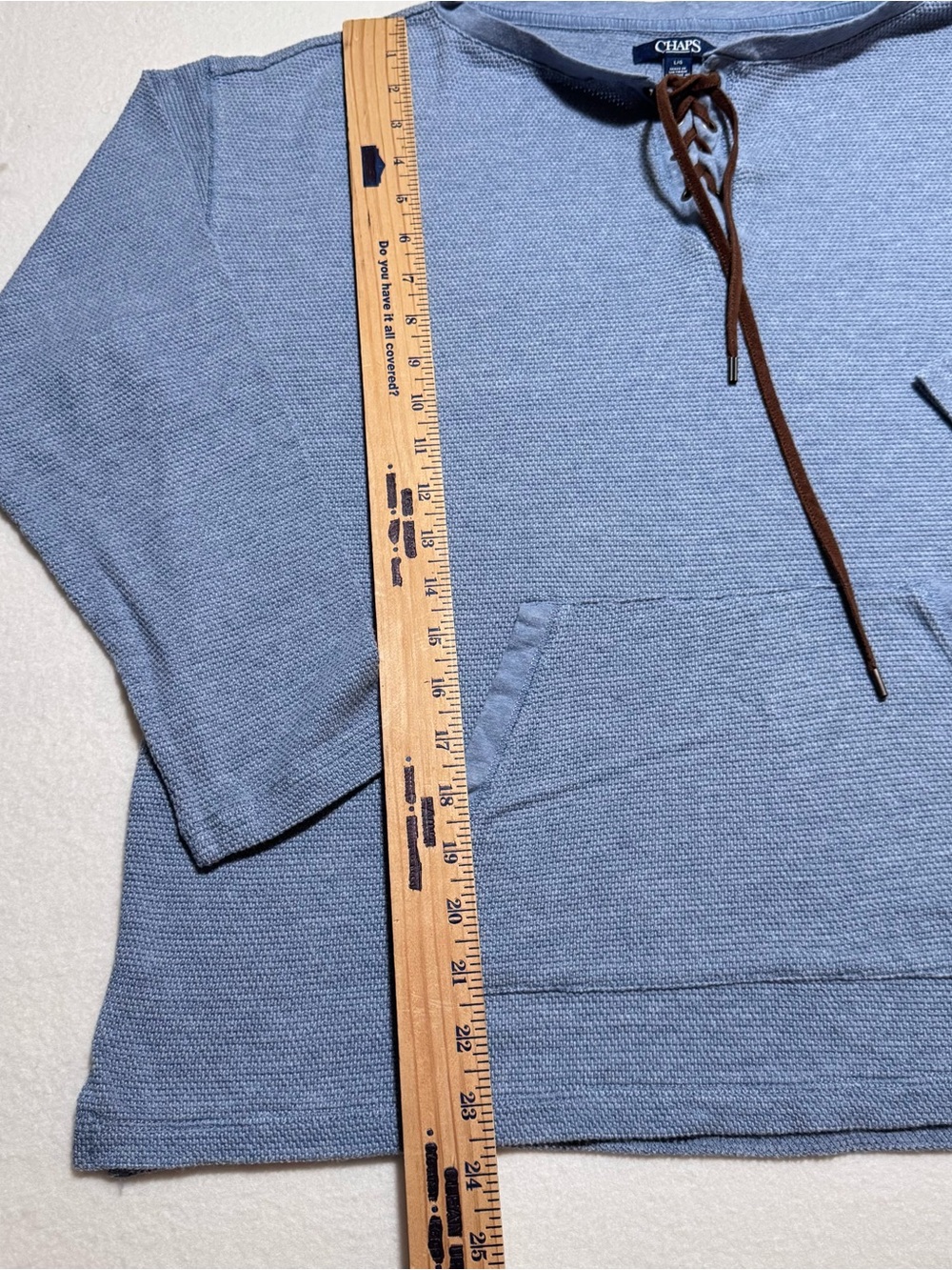 Chaps women Light Blue Knit Pullover with Brown Lace-Up - Picture 4 of 6